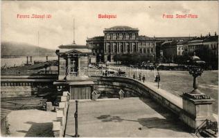 1912 Budapest V. Ferenc József tér és az Akadémia, vámház, hajóállomás, rakpart, raktárépületek