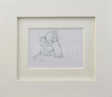 Rubint Ávrahám Péter (1958-): Női alak (cím nélkül), 2002. Lavírozott tus, papír, jelezve balra lent, üvegezett keretben. 9×12,5 cm