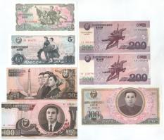 Észak-Korea 1978. 1W + 5W + 100W + 1992. 50W + 100W + 2002. 200W (2xklf: az egyik "Kim Dzsongszuk születésének 100. évfordulójára" felülbélyegzéssel) T:AU North Korea 1978. 1 Won + 5 Won + 100 Won + 1992. 50 Won + 100 Won + 2002. 200 Won (2xdiff: one of them with "100th birthday of Kim Jong Sook" overprint) C:AU
