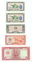 Albánia 1964. 1L + 1976. 1L + Kambodzsa 1979. 1k (0,1R) + 5k (0,5R) + 50R T:AU-VF, egyiken tűzőgéplyuk Albania 1964. 1 Lek + 1976. 1 Lek + Cambodia 1979. 1 Kak (0,1 Riels) + 5 Kak (0,5 Riels) + 50 Riels C:AU-VF, staplerholes on one