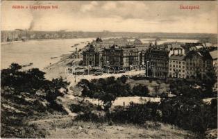 1909 Budapest XI. Kilátás a Lágymányos felé, Gellért szálló még nem épült meg, villamosok, csónakház. Divald Károly műintézete (Budapest) 1955/a - 1908. (EK)