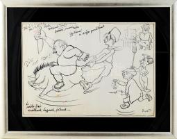 Pólya T. jelzéssel: Disznótor. Tus, papír. Kissé foltos. Üvegezett fakeretben, 29×41 cm