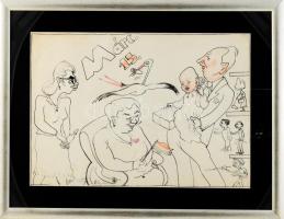 Pólya Tibor jelzéssel: Március 15. Tus, kréta, papír. Kissé foltos. Üvegezett fakeretben, 30×42,5 cm