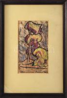 Barta István (1892-1976): Formák. Vegyes technika, papír, jelzett, üvegezett fakeretben. 21x13,5 cm