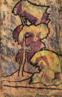 Barta István (1892-1976): Formák. Vegyes technika, papír, jelzett, üvegezett fakeretben. 21x13,5 cm