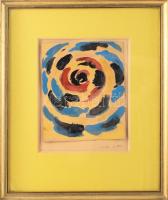 Barta István (1892-1976): Színes örvény. Akvarell, papír, jelzett, üvegezett fakeretben. 21x18 cm