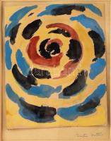 Barta István (1892-1976): Színes örvény. Akvarell, papír, jelzett, üvegezett fakeretben. 21x18 cm