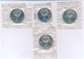 Szovjetunió 1984-1987. 1R Cu-Ni (4xklf) emlékkiadás sérült fóliacsomagolásban T:UNC (eredetileg PP) Soviet Union 1984-1987. 1 Rouble Cu-Ni (4xdiff) commemorative issues in damaged foil packagings C:UNC (originally PP)