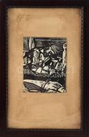 Kondor B jelzéssel: Öreg halász, nyomat, papír, üvegezett fakeretben. 15x12 cm