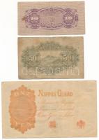 Japán 1916. 1Y arab sorozatszámmal "400 713561" + 1943. 50s "Showa" + 1944. 10s ...