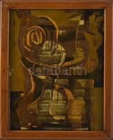 Pólya József (1923-1994): Barna kompozíció, olaj, karton, jelzett a hátoldalán, fakeretben. 25x20 cm