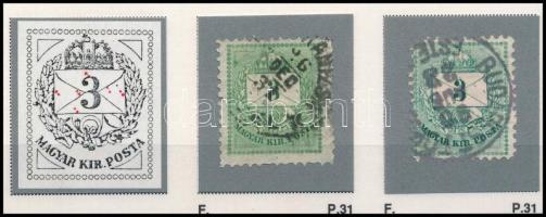 1881 2 db Színesszámú 3kr hidegtű nyomok azonos ívhelyen, ritkák (ex Orbán, Sebestyén aranyérmes kiállítási anyagából)