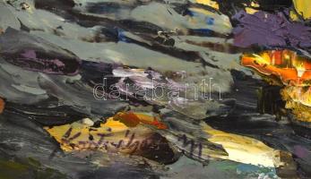 Körtvélyessy Magda (1919-2007): Színes kép (cím nélkül). Olaj, papír, jelzett, kartonra kasírozva, h...