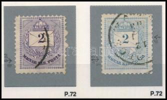 1881 2 db Színesszámú 2kr I. típus klf vésetjavításokkal (ex Orbán, Sebestyén aranyérmes kiállítási anyagából)
