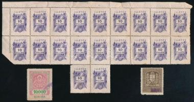 10f illetékbélyeg 20-as tömbben + 2 db okmánybélyeg