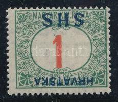 SHS 1919 Portó 1f fordított felülnyomattal, Bodor vizsgálójellel + Zrinjscak tanúsítvánnyal