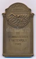 Svédország 1941. "Svéd Úszószövetség / III Fedett pályás sorozat I Vízilabda" egyoldalas bronz díjérem, hátoldalán "C.C.SPORRONG&amp;CO STOCKHOLM" gyártói jelzéssel (~40x57mm) T:AU Sweden 1941. "Svenska Simförbundet / III Inomhusserien I Vattenpolo " one-sided bronze award medal, with "C.C.SPORRONG&amp;CO STOCKHOLM" maker's mark on the reverse (~40x57mm) C:AU