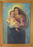 Gyivis János (XX. sz. eleje). Mária a kisdeddel. Olaj, vászon, jelzett, sérült. Dekoratív fakeretben. 100x70 cm. KIZÁRÓLAG SZEMÉLYES ÁTVÉTEL, NEM POSTÁZZUK! / ONLY PERSONAL COLLECTION AT OUR OFFICE
