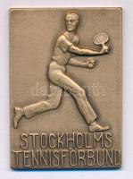 Svédország 1950. "Stockholmi Tenisz Szövetség / 1 PR DIV II Stockholm-sorozat" egyoldalas bronz díjérem, hátoldalán "RITTERS VERKST.A.B. STOCKHOLM" gyártói jelzéssel és gravírozással (36x50mm) T:AU Sweden 1950. "Stockholms Tennisförbund / 1 PR DIV II Stockholmsserien" one-sided bronze award medal with "RITTERS VERKST.A.B. STOCKHOLM" maker's mark and graving on the reverse (36x50mm) C:AU