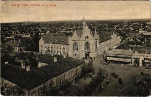 1910 Nagyszalonta, Salonta; látkép, városháza, piac, üzletek. W.L. Bp. 6542. Döme Károly kiadása / general view, town hall, market, shops (EM)