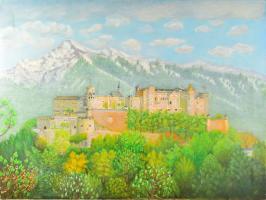 Olvashatatlan jelzéssel (XXI. sz. eleje): Vár a hegyek között. Olaj, vászon. 60x80 cm.