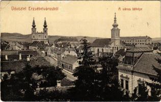 1907 Erzsébetváros, Dumbraveni; látkép, templomok. 1828. (W.L. ?) / general view, churches (EB)