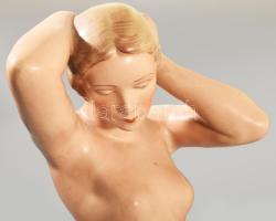 Jelzett porcelán női akt. Kis tűzhibával, m: 32 cm