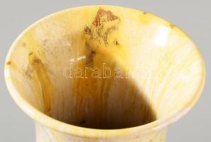 Sárga-fehér mázas kerámia váza, számozott, hibátlan, m: 32 cm