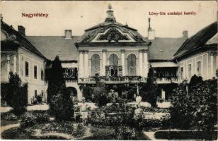 1915 Budapest XXII. Nagytétény, Löwy-féle uradalmi kastély. Özv, Berger Józsefné és fia kiadása. + "NAGYTÉTÉNY KÖZSÉG VÖRÖS KERESZT KISEGÍTŐ KÓRHÁZA" (ázott sarkak / wet corners)