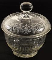 cca 1900 bonbonier, csiszolt mintával, lepattanással, m: 15 cm