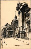 1924 Budapest XIV. Széchenyi fürdő bejárata grafikai művészlap (non PC)