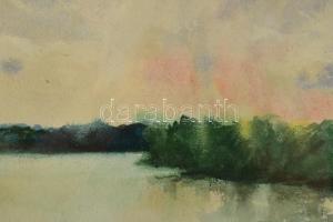 Jelzés nélkül: Vízparti táj. Akvarell, papír. Üvegezett fakeretben. 33x47 cm