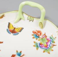 Herendi Viktória mintás levél alakú kínáló, jelzett, kis kopással, 24x20 cm