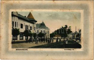 1913 Beregszász, Beregovo, Berehove; Andrássy út, Bereg-alföldi Bank. W.L. Bp. 6103. 1912-15. A Haladás nyomda kiadása / street view, bank (szakadások / tears)