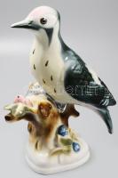 Zsolnay porcelán fakopáncs / harkály figura, kézzel festett, jelzett, hibátlan, 13x17 cm