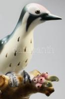 Zsolnay porcelán fakopáncs / harkály figura, kézzel festett, jelzett, hibátlan, 13x17 cm