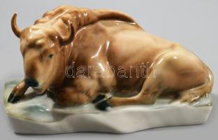 Zsolnay bölény. Jelzett, kézzel festett, hibátlan, 21x11 cm