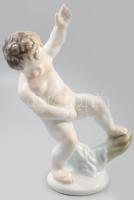 Herendi pisilő puttó. Terv.: Nemes György. Kézzel festett, jelzett, hibátlan, m: 19 cm