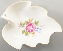 Hollóházi 5 darab Hajnalka mintás tárgy, levél alakú kínáló, bonbonier, váza, szív alakú ékszertartó...