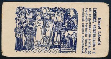 Engel László Losonc női és gyermekruha áruház számolócédula, kis lapszéli szakadásokkal