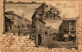 1900 Novy Jicín, Neutitschein; Niederthorstrasse, Rudolfsring. L. V. Enders'sche Kunstanstalt / street, shops. Art Nouveau, floral (EB)