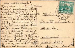 1920 Praha, Prague, Prága; Prelom Preskoc Nepodlez! / montage with traditional Czech couple, tower (...