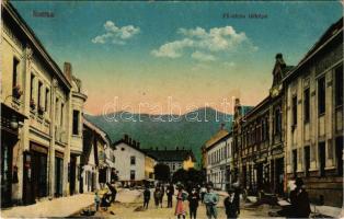 1917 Ruttka, Vrútky; Fő utca, Szétsényi Ferenc üzlete. Vasúti levelezőlapárusítás 22. sz. 1916. / main street, shop (EK)