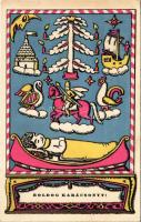 Boldog Karácsonyt! Nyomtatta és kiadja Kner Izidor, Gyoma / Hungarian art postcard with Christmas greeting s: Kozma