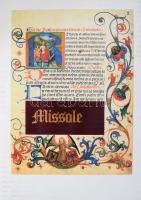 Missale. Hasonmás kiadás. Benne kísérőtanulmánnyal: Soltész Zoltánné: Missale. Kísérőtanulmány az Országos Széchenyi Könyvtár Cod. Lat. 221. jelzetű úti misekönyvének hasonmás kiadásához. Bp., 1989, Helikon. Számozott (CCLIII (253.)/2000) példány. Kiadói félműbőr-kötés, réz kapcsokkal, kiadói kartontokban, jó állapotban.