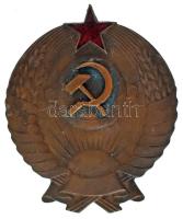 Szovjetunió DN bronz címer sapkajelvény, részben aranyozva és zománcozva (51x63mm) T:XF