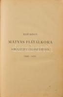 Fraknói Vilmos: Hunyadi Mátyás király. 1440-1490. [Magyar Történeti Életrajzok VI. évf. 2. kötet. Bp.,1890, Magyar Történelmi Társulat], 416+ p. + 21 t. Számos fekete-fehér képpel illusztrálva. Átkötött félvászon-kötés, kopott borítóval, a címlap és az elülső előzéklap hiányzik, egy sérült lappal (fejezet címlap,209/210 p.)