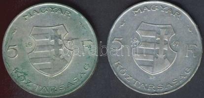 1947. 5Ft Ag "Kossuth" (2x) T:2/3,3 ph