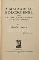 Vámbéry Ármin: A magyarság bölcsőjénél. A magyar-török fajrokonság kezdete és fejlődése. Bp., 1914., Athenaeum, 223+1 p. Első kiadás.  Vámbéry Ármin (1832-1913) orientalista, turkológus, egyetemi tanár, tanszékalapító posztumusz kötete, egyben legutolsó álláspontja a magyar nyelvtörténetet és őstörténetet megrázó ugor-török háború kérdésében. Az ugor-török háború a keleti tanszéket alapító Vámbéry 1869/1870. évi vitairatától kezdődik, és tétje a magyar nép és nyelv eredetének korántsem tét nélküli meghatározása volt. Vámbéry a kérdésben azt az álláspontot képviselte, hogy az ugor nyelvek és a törökségi nyelvek közeli rokonságban állnak, erre pedig grammatikai és szókészlet-béli bizonyítékokat hozott. A finnugor elméletet képviselő Budenz József és Hunfalvy Pál a tudományos alaposságot kérte számon Vámbéry Árminon, illetve kritizálta Vámbéry azon elméletét, mely szerint a magyar nyelv és nép ugor-török keverék lenne. Az ugor-török háború évtizedeken keresztül zajlott, személyeskedésektől sem volt mentes, Vámbéry Ármin pedig soha nem adta fel törökségi álláspontját, melynek legvégső kifejtése posztumusz kiadott könyvében található. Kötete a törökségi származás fenntartásával magyarázattal szolgál a hun-magyar rokonságra is, ekképp pedig hozzájárult László Gyula régész későbbi kettős honfoglalás-elméletéhez is. Ex libris-szel: "Ex libris Mérő Nándor", avantgárd ex libris, klisé, papír, jelzés nélkül, 10x7 cm. Korabeli átkötött aranyozott gerincű félvászon-kötés.