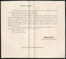 1860 2kr regiszterhajtással nyomtatványon Arany János a Kisfaludy társaság igazgatója nyomtatott alá...